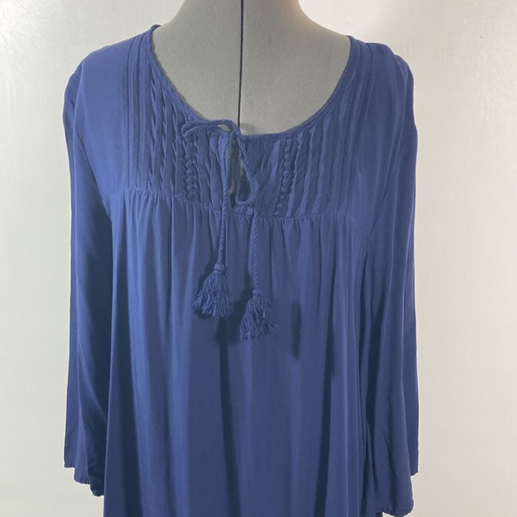 Old Navy Dress Women Size Large Navy Long Sleeve Pleat Neckline Ruffle Detail - Picture 2 of 10